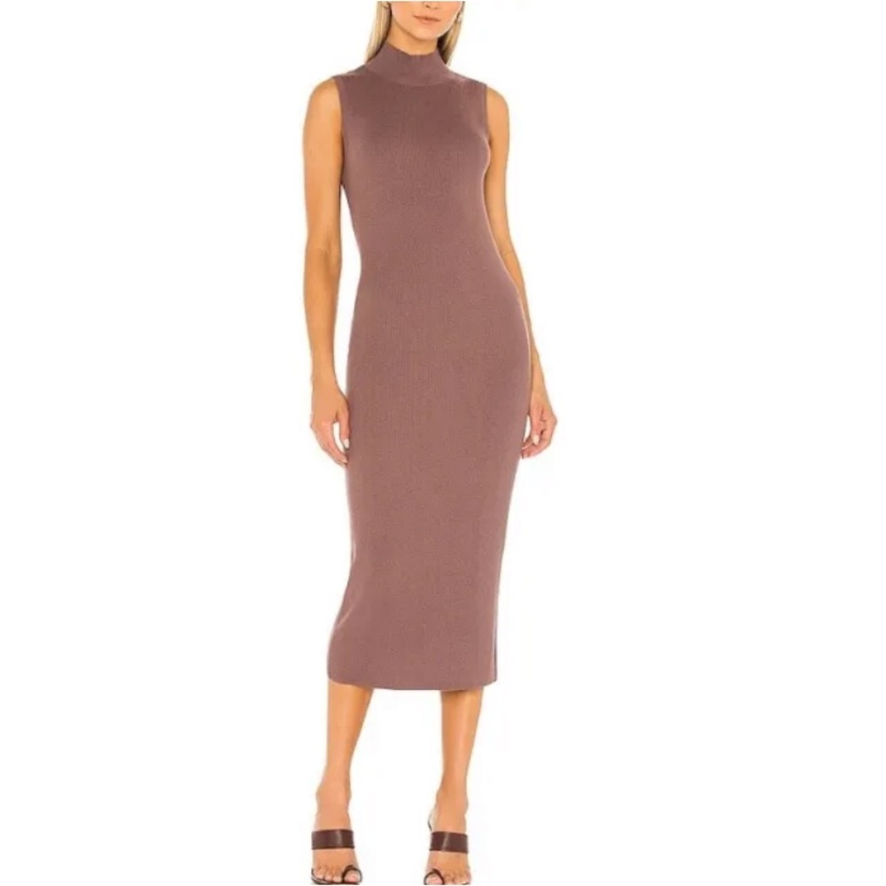 House of Harlow Ribbed Mock Neck Midi Modal Dress-S